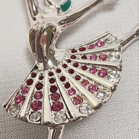 Monet Ballerina Silver with Pink and White Crystal Brooch - Picture 4 of 12